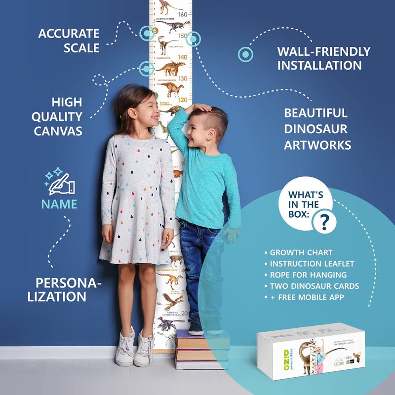 LIFELIKO Personalised Growth Chart for Dinosaur Lovers, Removable Wall Ruler for Boys and Girls, Kidâ€™s Room Decoration (White) - Image 3